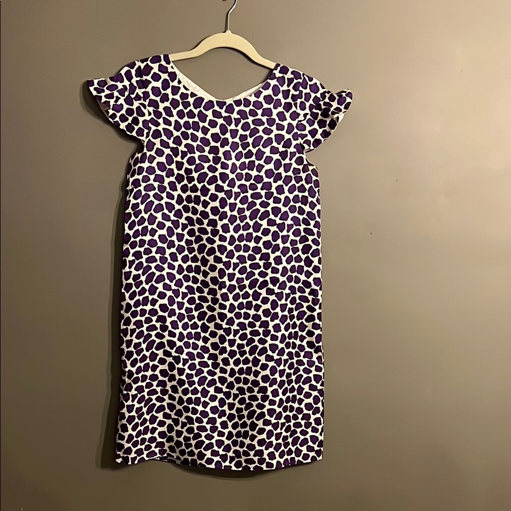 Kate Spade Purple, Brown and White Flutter/ French Sleeve Sheath Dress 100% Silk
